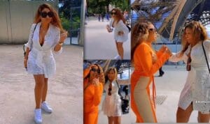 En tenue d’été, Viviane Chidid se lâche dans les rues de Paris avec sa fille Zeyna