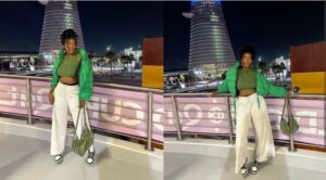 (Photos): En vert, Aadjah Everywhere fashion dans son crop-top
