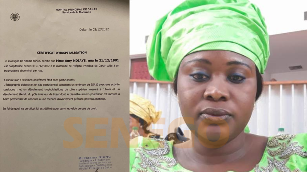 Le certificat d’hospitalisation qui confirme la grossesse de Amy Ndiaye Gniby (Document) 