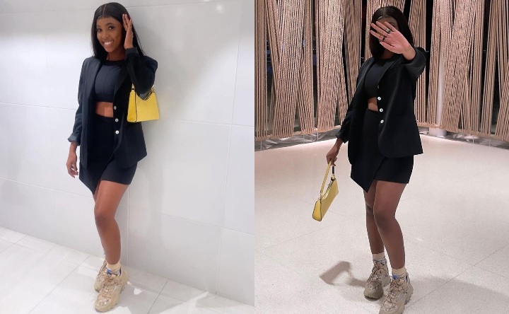 (Photos): En mini jupe noire, Maisha « Virginie » étale ses belles cuisses lisses