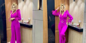 (02 photos) : Blonde platine et combi mauve, Juliana Monteiro hypnotise ses followers