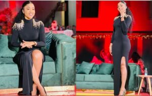 Fin d&rsquo;année : Robe noire, la journaliste Fatima Sylla sublime la fente
