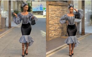 (Photos) – Black and white, la tik tokkeuse Fah Aïdara dessine ses hanches dans une robe en wax