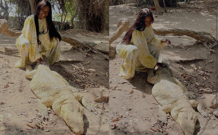 (Photos) : L&rsquo;actrice Salma dompte un crocodile