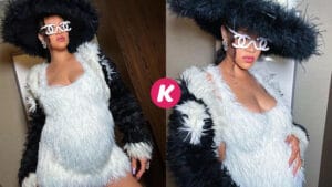 (Photos) – Rihanna réchauffe son baby bump avec une mini robe en fourrure.
