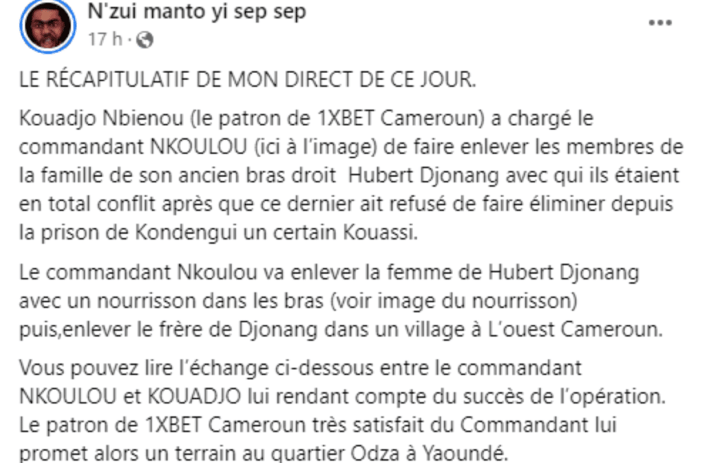 Kouadjo Nbienou, patron de 1XBET Cameroun : scandale de corruption et de meurtre dévoilé