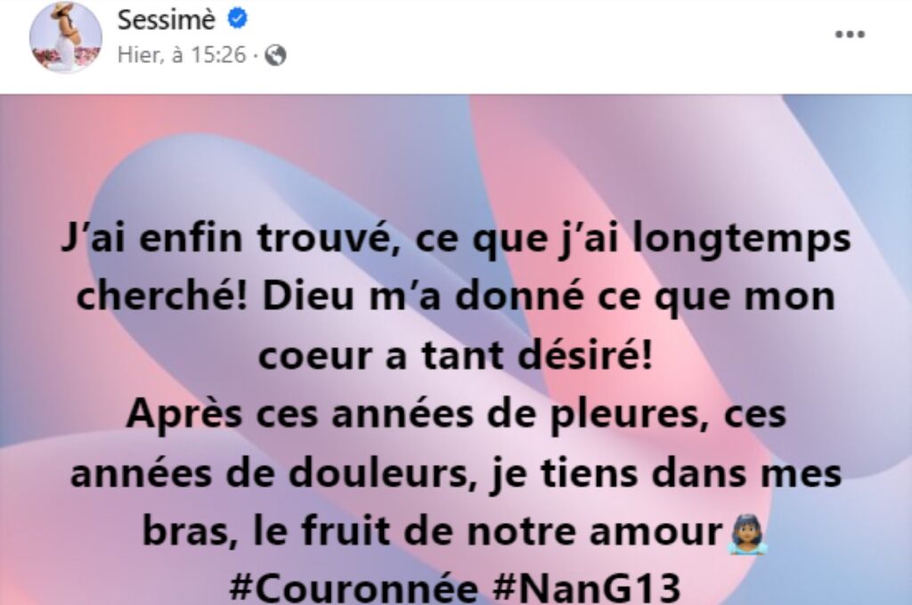 Sessimè, chanteuse Béninoise, brise le silence sur ses années de stérilité et célèbre la naissance de sa fille