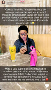 Disparue de la toile, Esther Ndiaye rassure ses fans