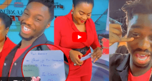 (Vidéo) : Merry Bèye reçoit un bouquet et des chocolats de son mari sur le plateau. Regardez la réaction hilarante de Toch