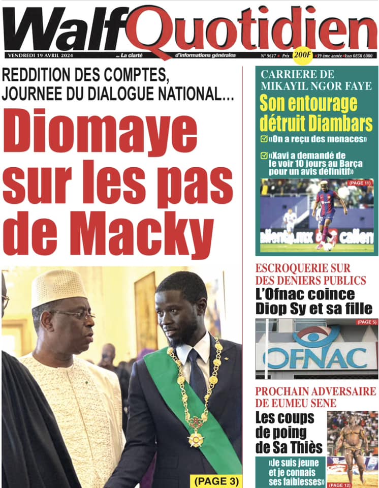 Découvrez les Unes des journaux sénégalais du jeudi 19 avril 2024