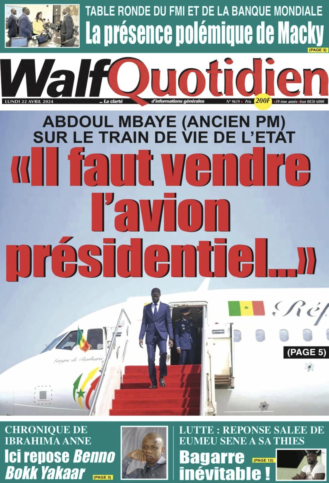 Découvrez les Unes des journaux sénégalais du lundi 22 avril 2024