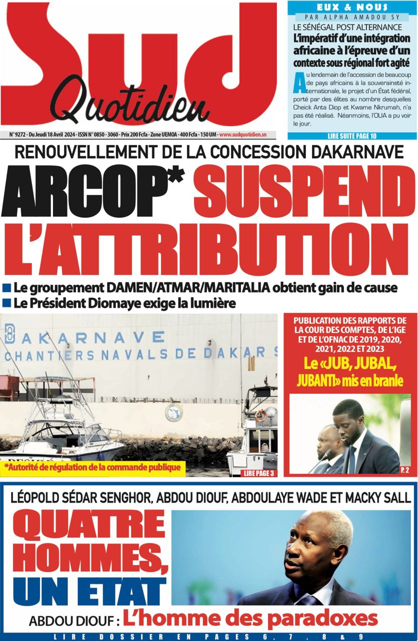 Découvrez les Unes des journaux sénégalais du jeudi 18 avril 2024