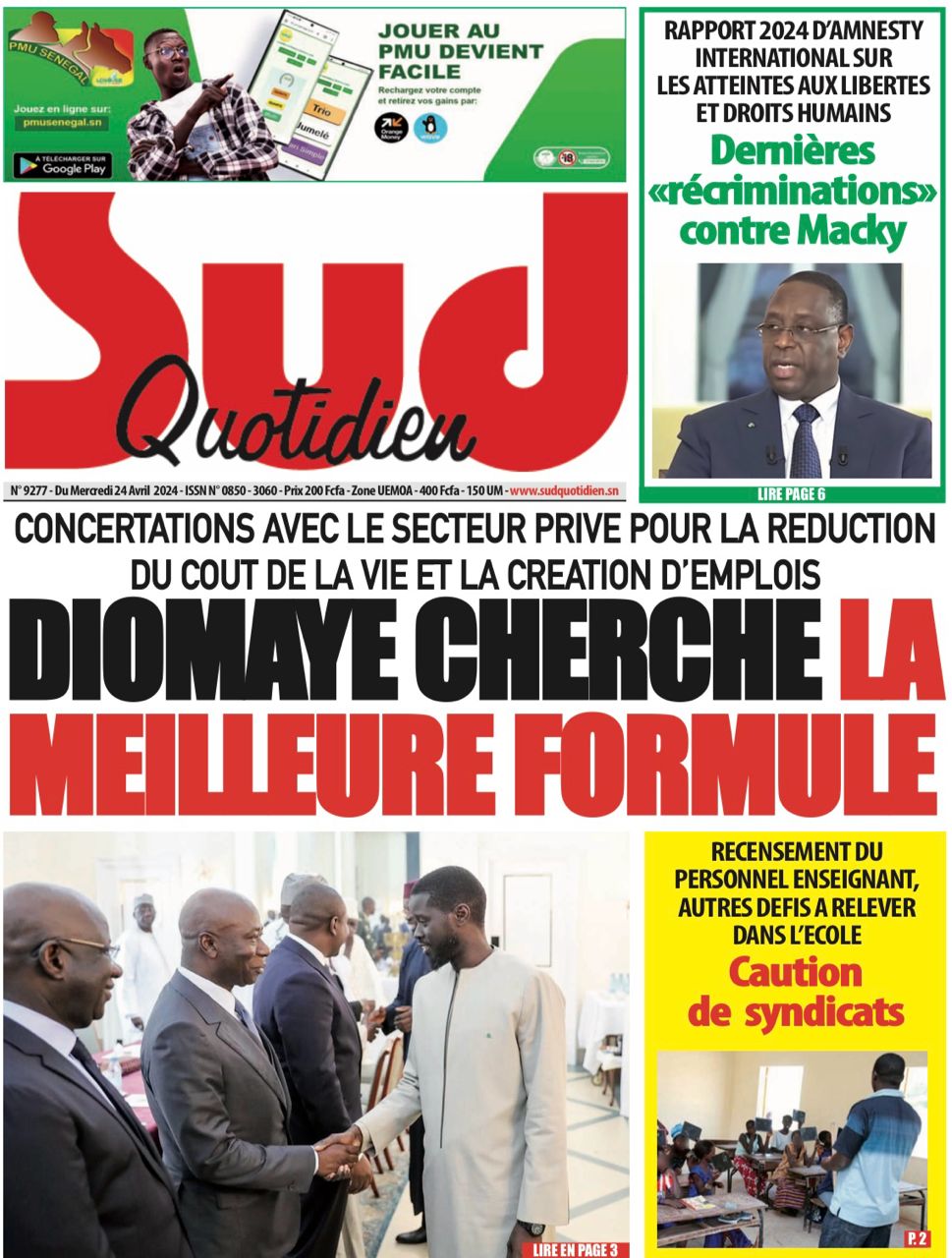 Découvrez les Unes des journaux sénégalais du mercredi 24 avril 2024