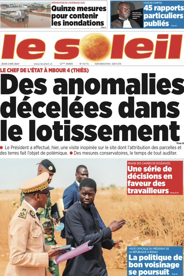 Découvrez les Unes des journaux Sénégalais du jeudi 02 mai 2024