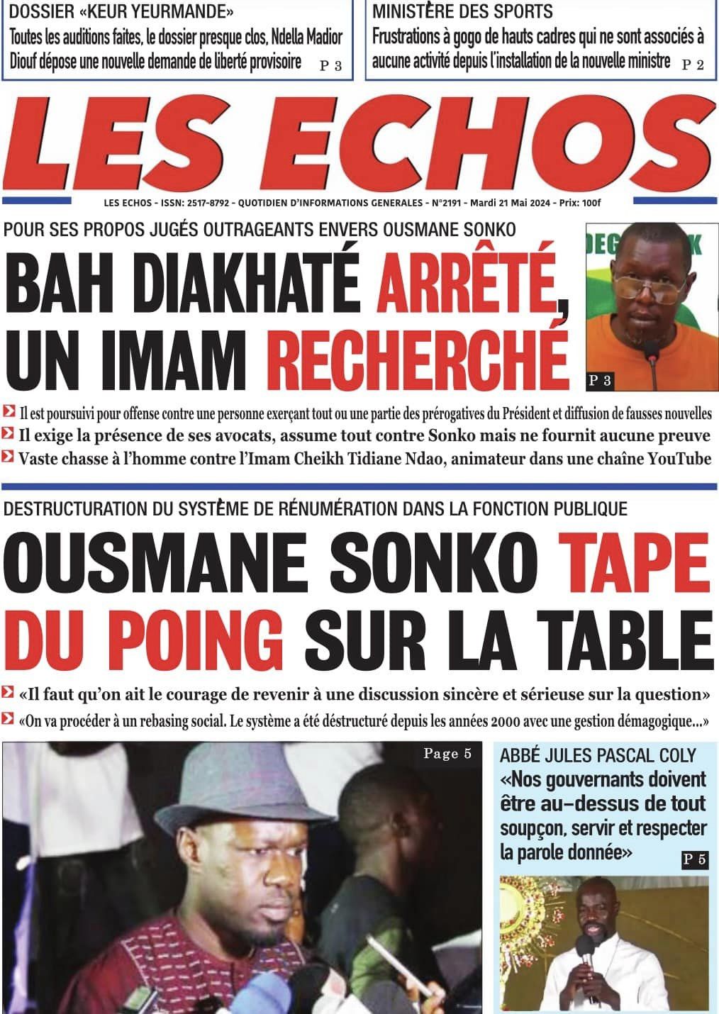 Découvrez les Unes des journaux Sénégalais du mardi 21 mai 2024