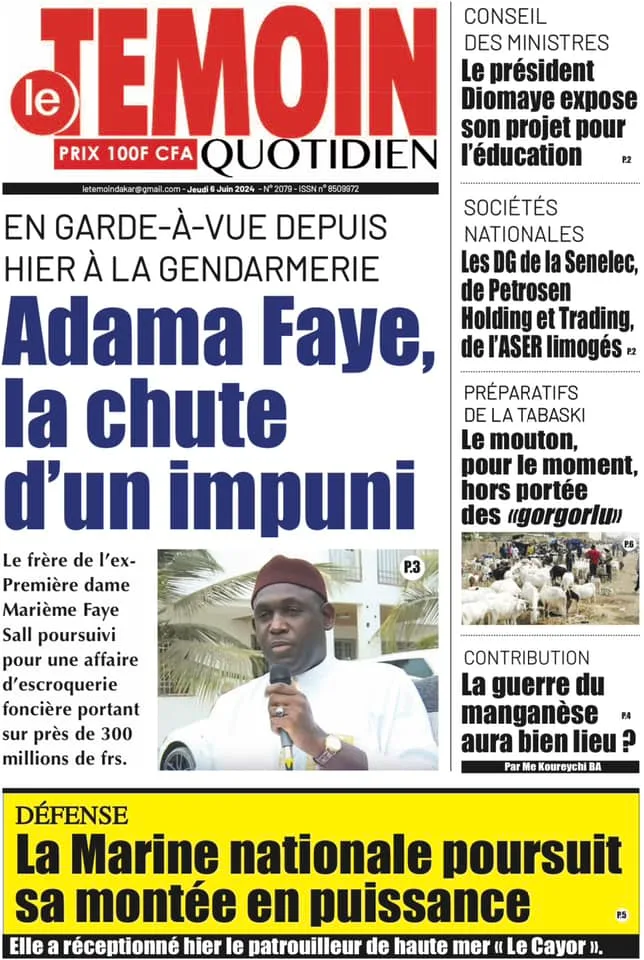 Découvrez les Unes des journaux Sénégalais du jeudi 06 juin 2024
