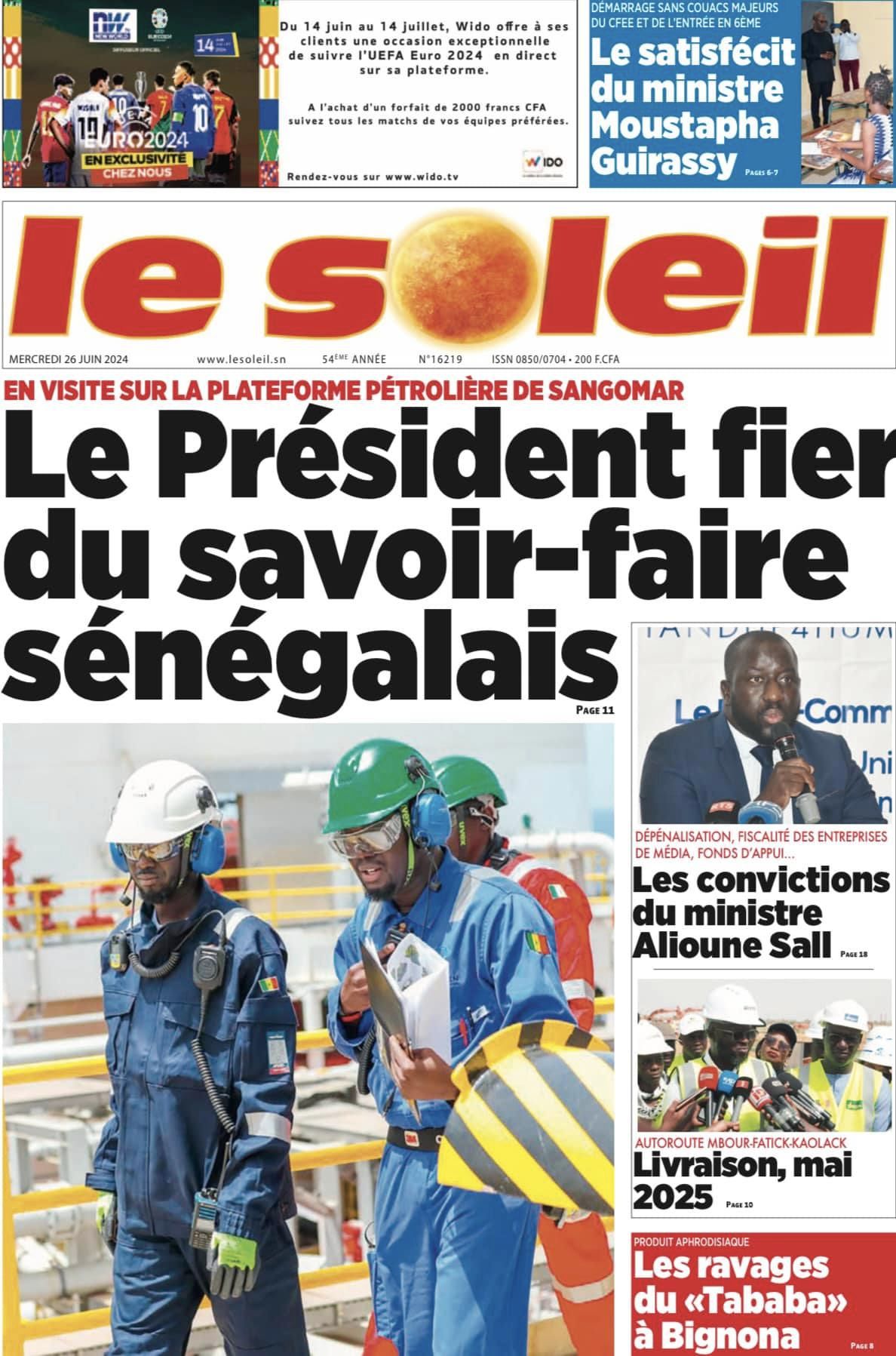 Découvrez les Unes des journaux sénégalais du mercredi 26 juin 2024
