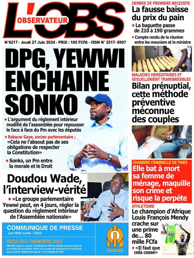 Découvrez les Unes des journaux sénégalais du jeudi 27 juin 2024