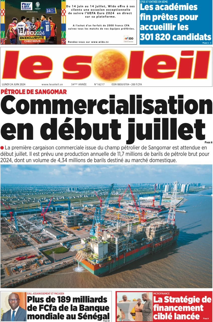 Découvrez les Unes des journaux sénégalais du lundi 24 juin 2024