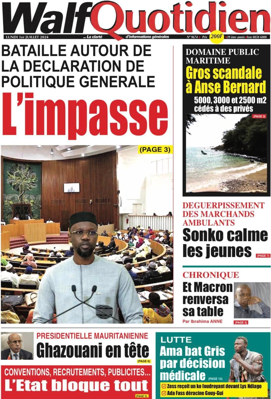 Découvrez les Unes des journaux sénégalais du lundi 1er juillet 2024
