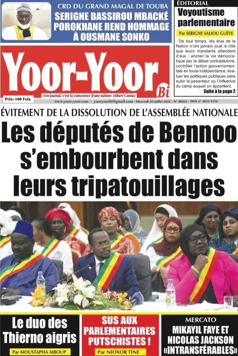 Découvrez les Unes des journaux sénégalais du mercredi 03 juillet 2024