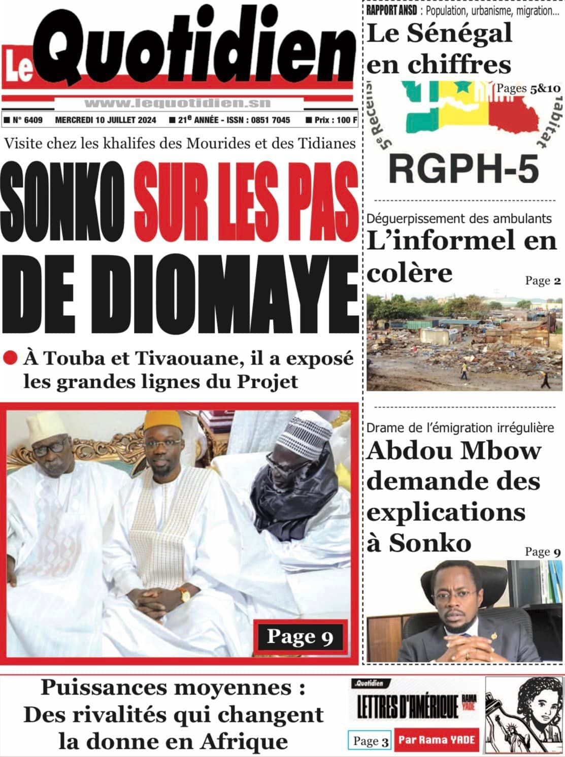 Découvrez les Unes des journaux sénégalais du mercredi 10 juillet 2024