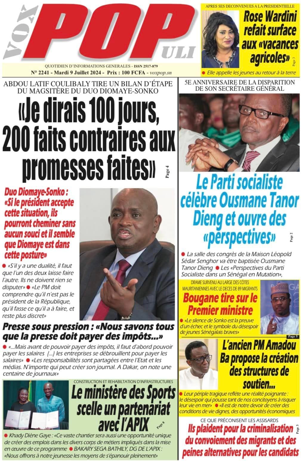 Découvrez les Unes des journaux sénégalais du mardi 09 juillet 2024