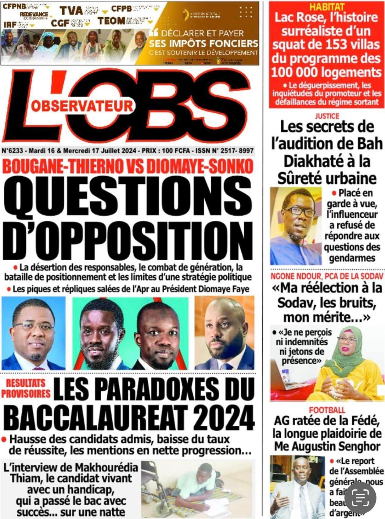 Découvrez les Unes des journaux sénégalais du mardi 16 juillet 2024