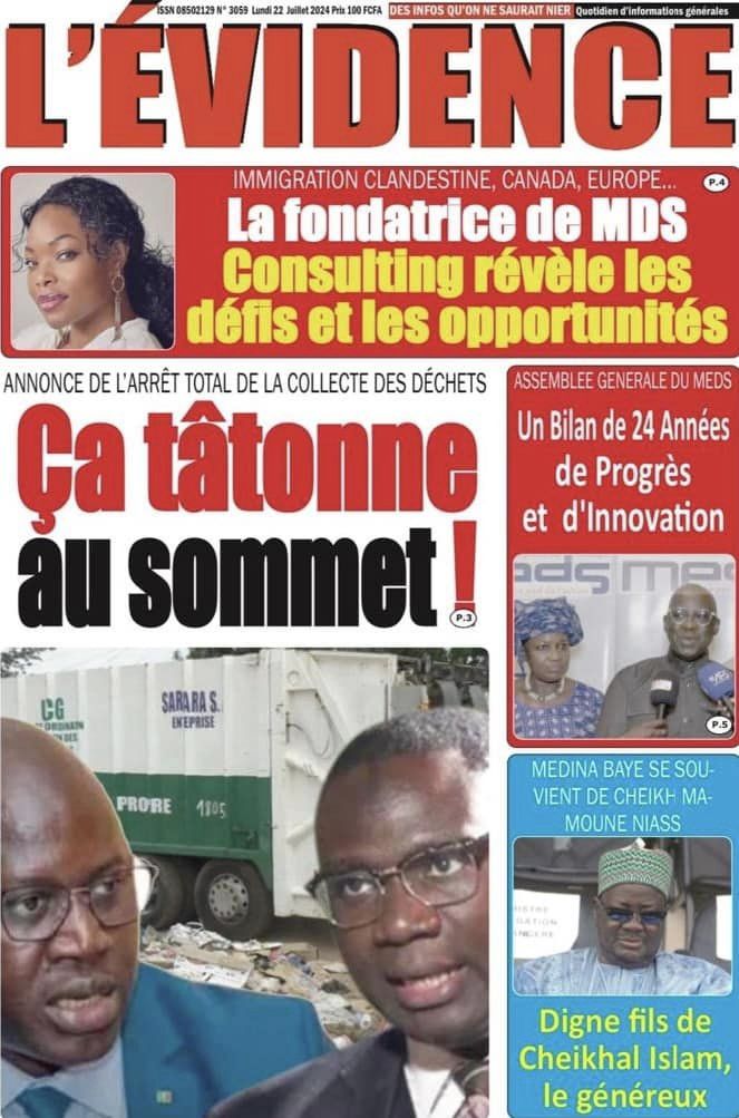 Découvrez les Unes des journaux sénégalais du lundi 22 juillet 2024