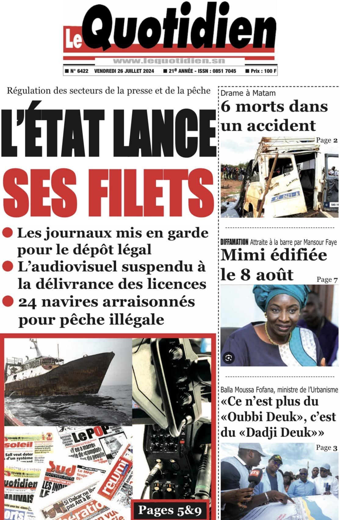 Découvrez les Unes des journaux sénégalais du vendredi 25 juillet 2024