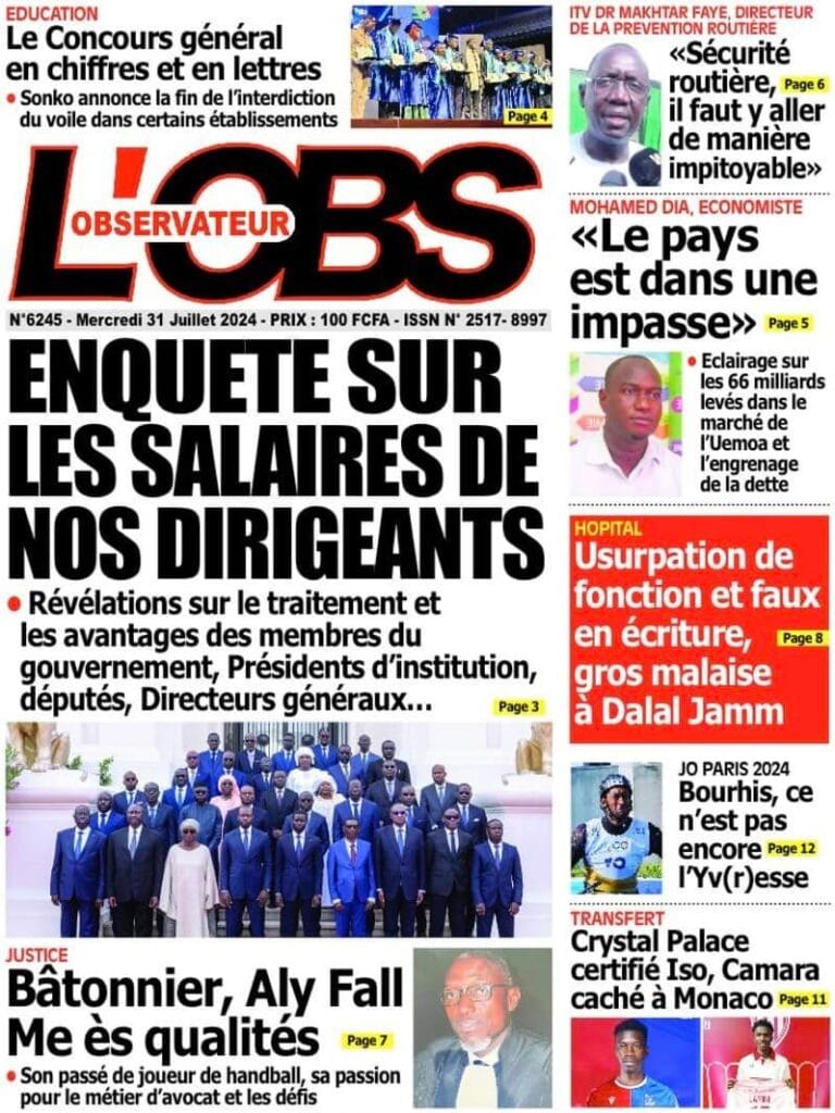Découvrez les Unes des journaux sénégalais du mercredi 31 juillet 2024