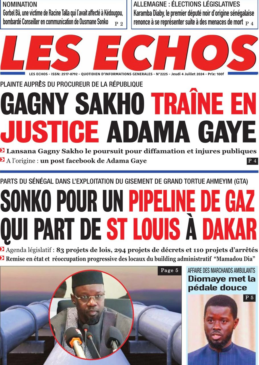 Découvrez les Unes des journaux sénégalais du jeudi 04 juillet 2024