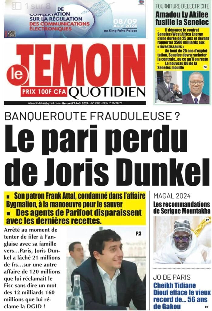 Découvrez les Unes des journaux sénégalais du mercredi 07 août 2024