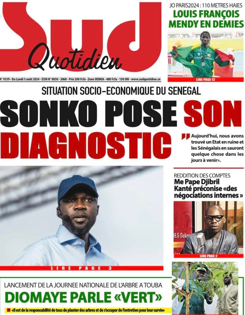 Découvrez les Unes des journaux sénégalais du lundi 05 août 2024