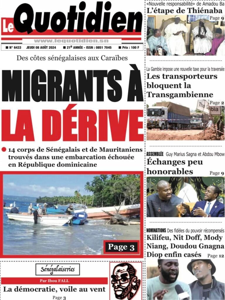 Découvrez les Unes des journaux sénégalais du jeudi 08 août 2024