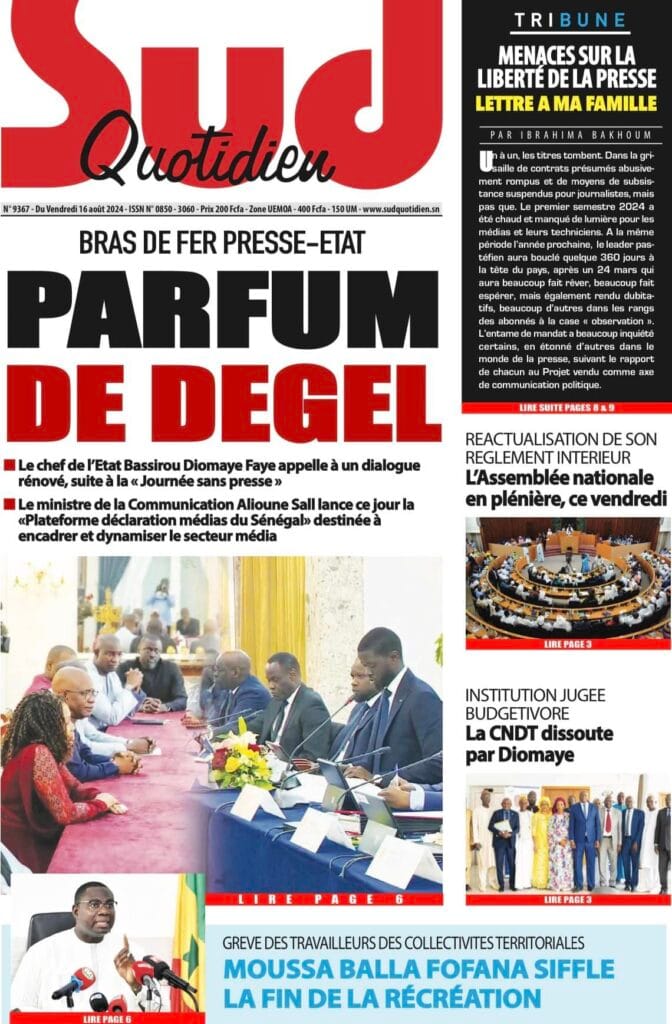 Découvrez les Unes des journaux sénégalais du vendredi 16 août 2024