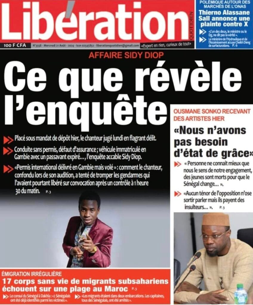 Découvrez les Unes des journaux sénégalais du mercredi 21 août 2024
