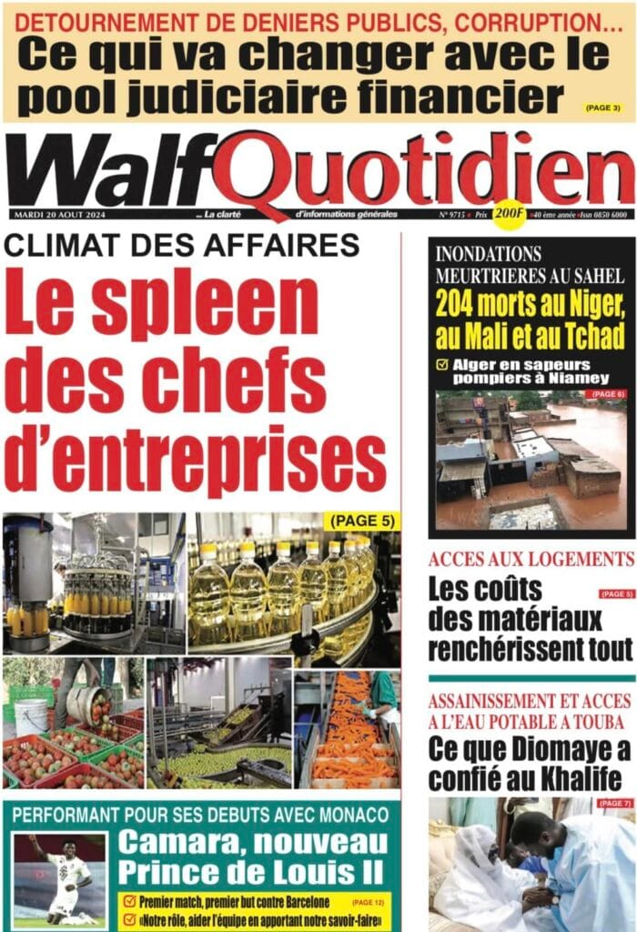 Découvrez les Unes des journaux sénégalais du mardi 20 août 2024