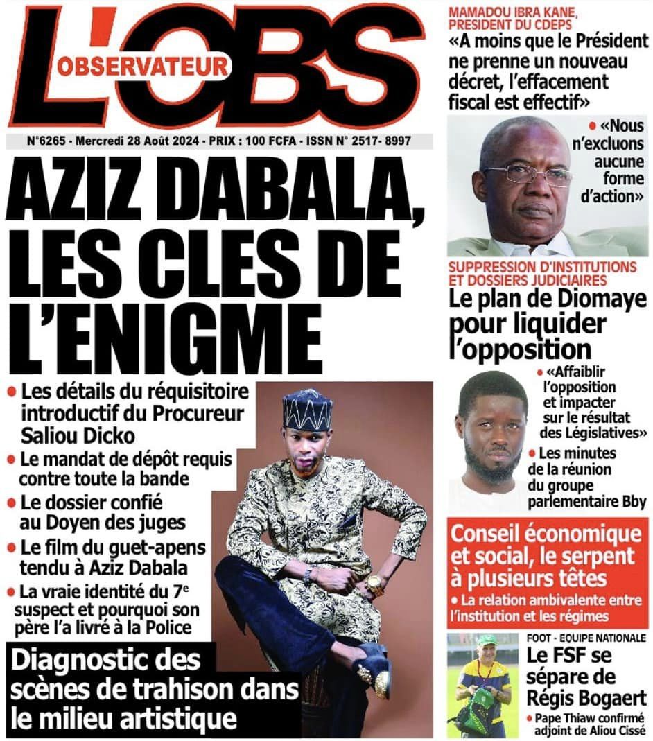 Découvrez les Unes des journaux sénégalais du mercredi 28 août 2024