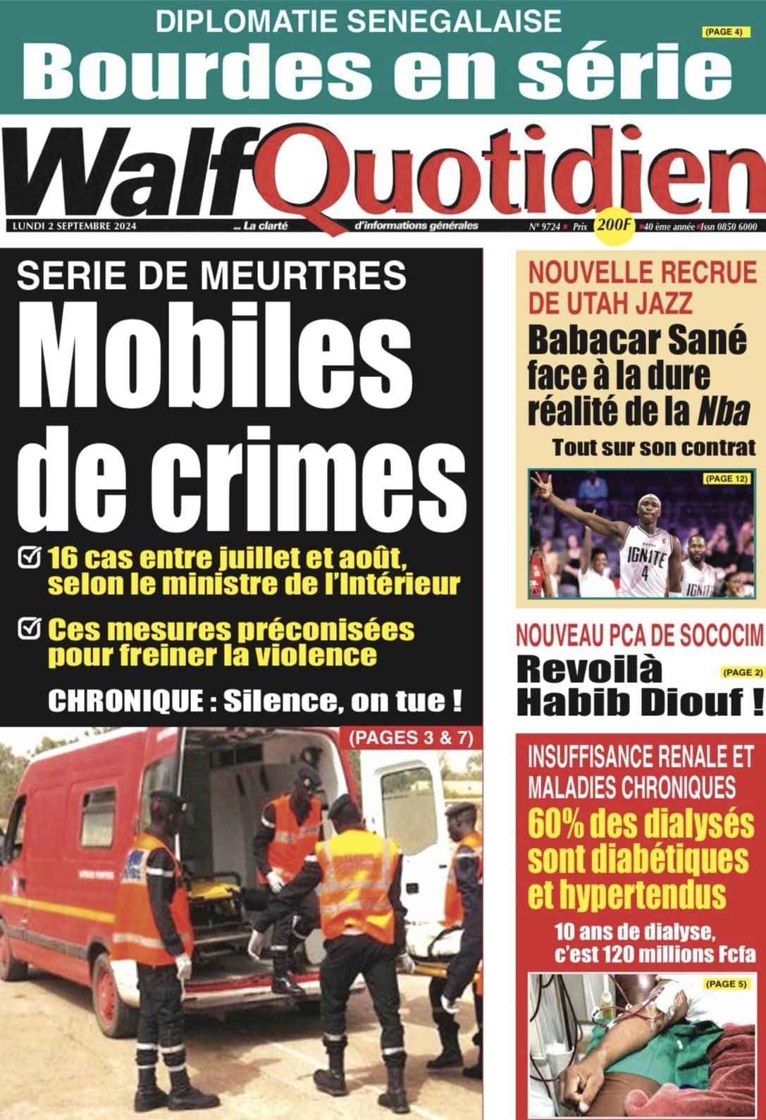 Découvrez les Unes des journaux sénégalais du lundi 02 septembre 2024