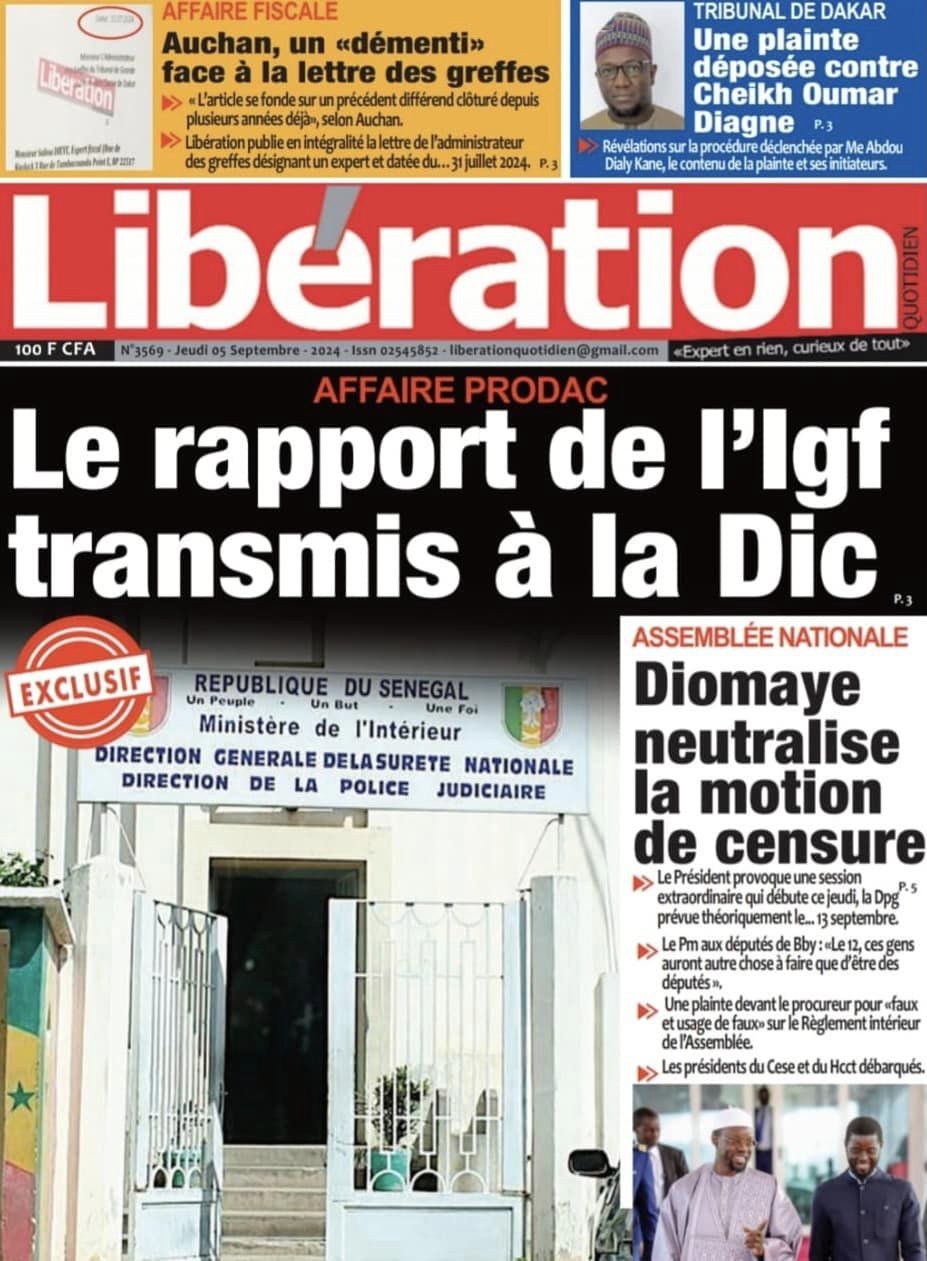 Découvrez les Unes des journaux sénégalais du jeudi 05 septembre 2024