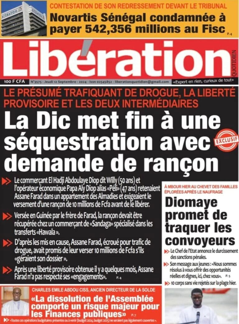 Découvrez les Unes des journaux sénégalais du jeudi 12 septembre 2024