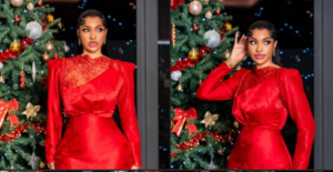Noël : Lady Diama éblouissante dans une robe rouge