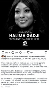 Décès de Halima Gadji : Les posts touchants d’Evenprod et Marodi