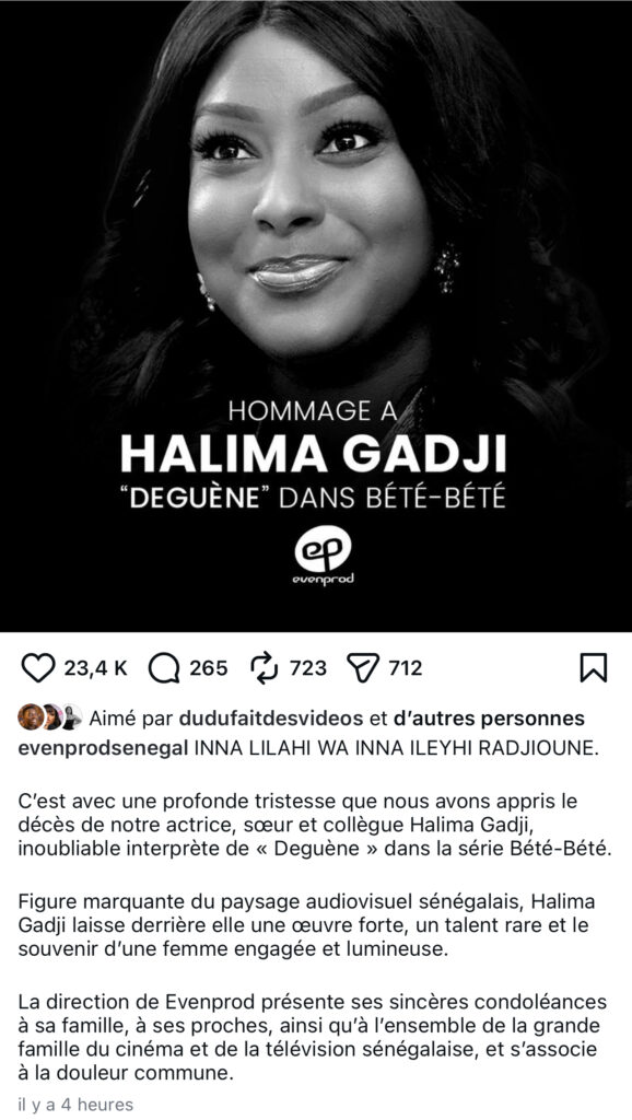 Décès de Halima Gadji : Les posts touchants d’Evenprod et Marodi