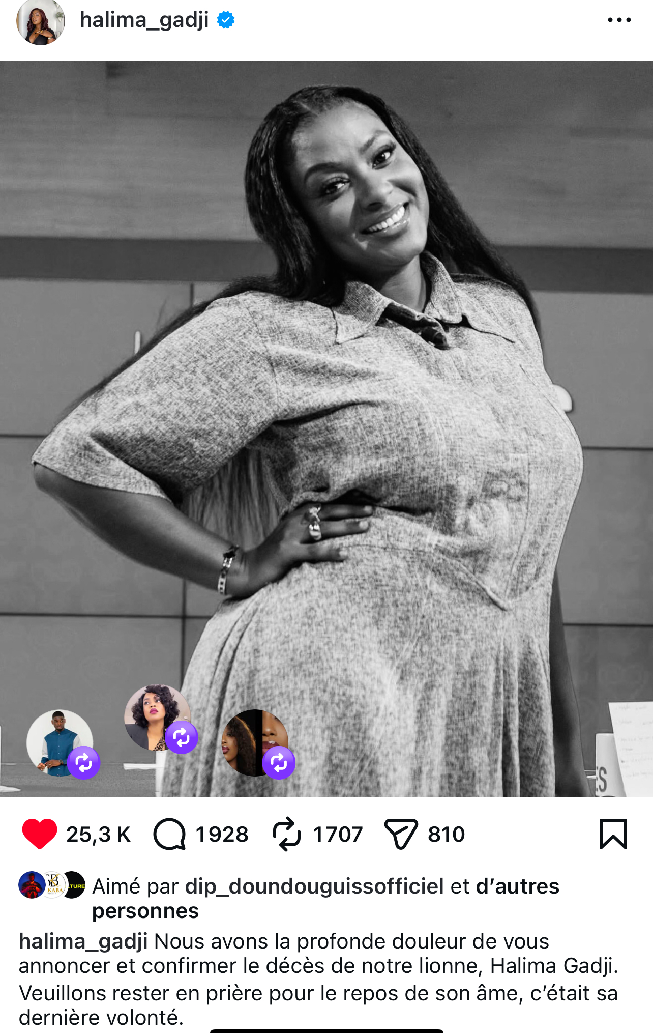 Décès de Halima : Sa famille fait un post important sur son compte Instagram