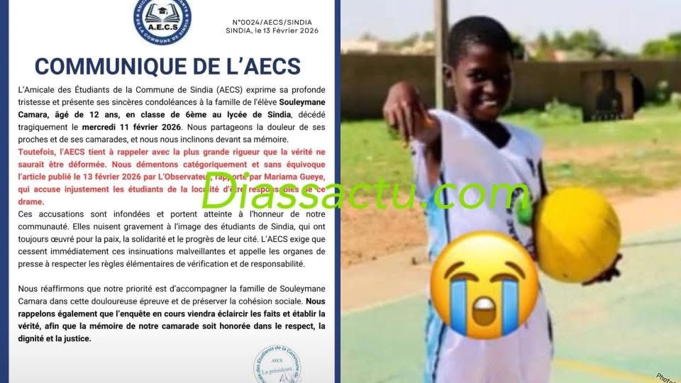 Décès de l’élève Souleymane Camara : l’Amicale des étudiants de Sindia dément toute implication…