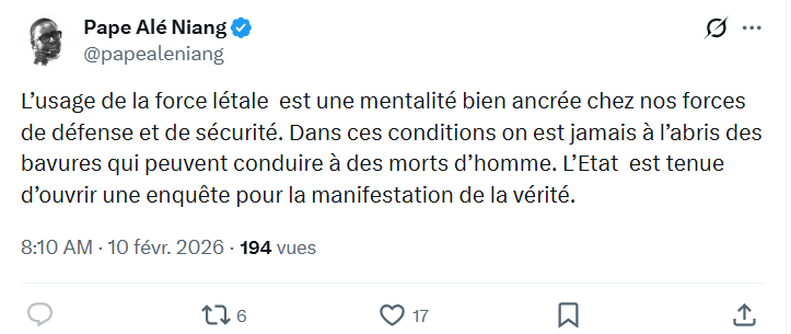 image Mørt d’un étudiant à l’UCAD : Pape Alé Niang dénonce l’usage de la force létale
